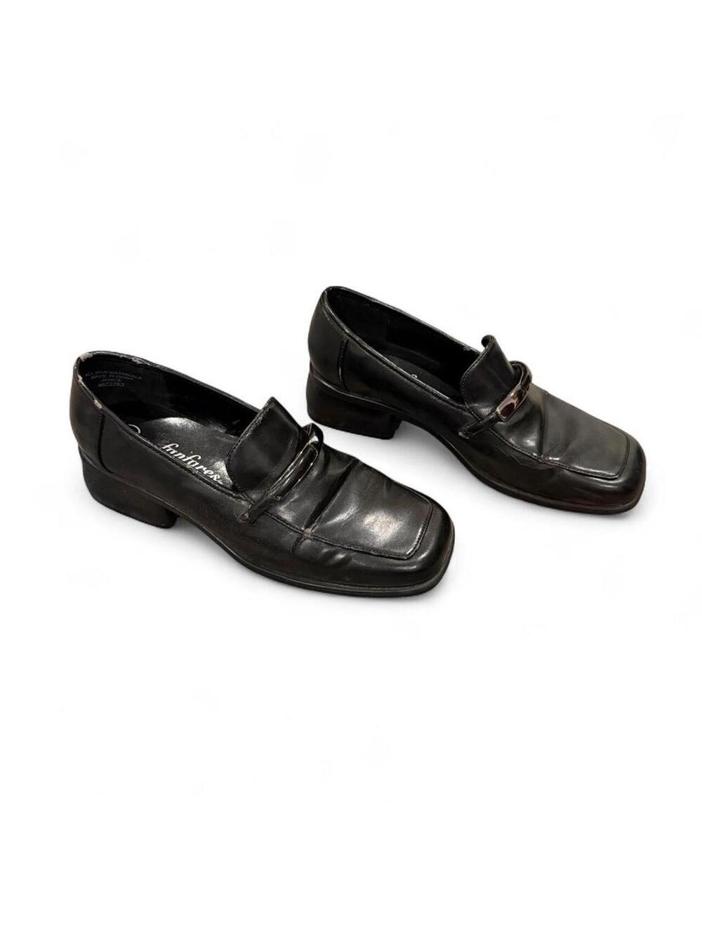 Vintage Y2K Black Square Toe Buckle Loafers Size 7